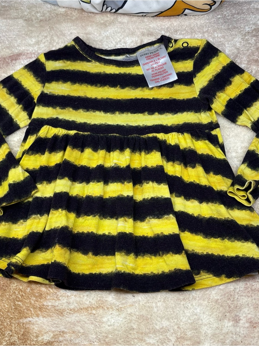 Posh Peanut yellow and black striped bumblebee long-sleeve size 18 to 24 months
